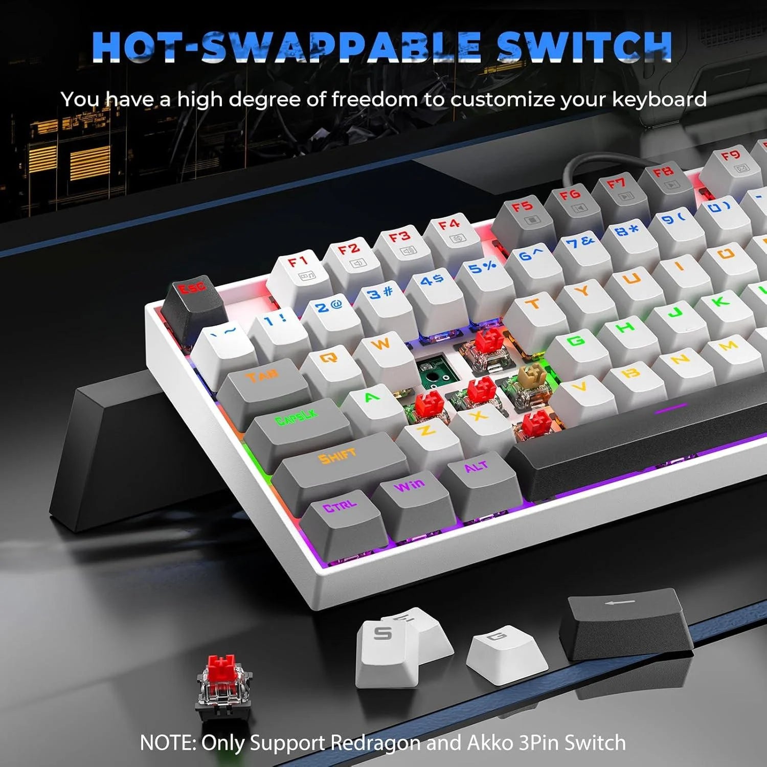 Redragon k552 mechanical gaming keyboard 87-key compact (polar monolith) - keyboard