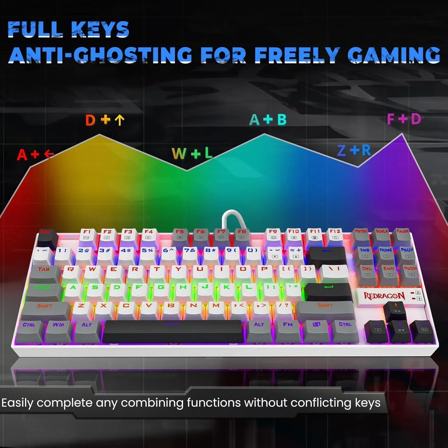 Redragon k552 mechanical gaming keyboard 87-key compact (polar monolith) - keyboard