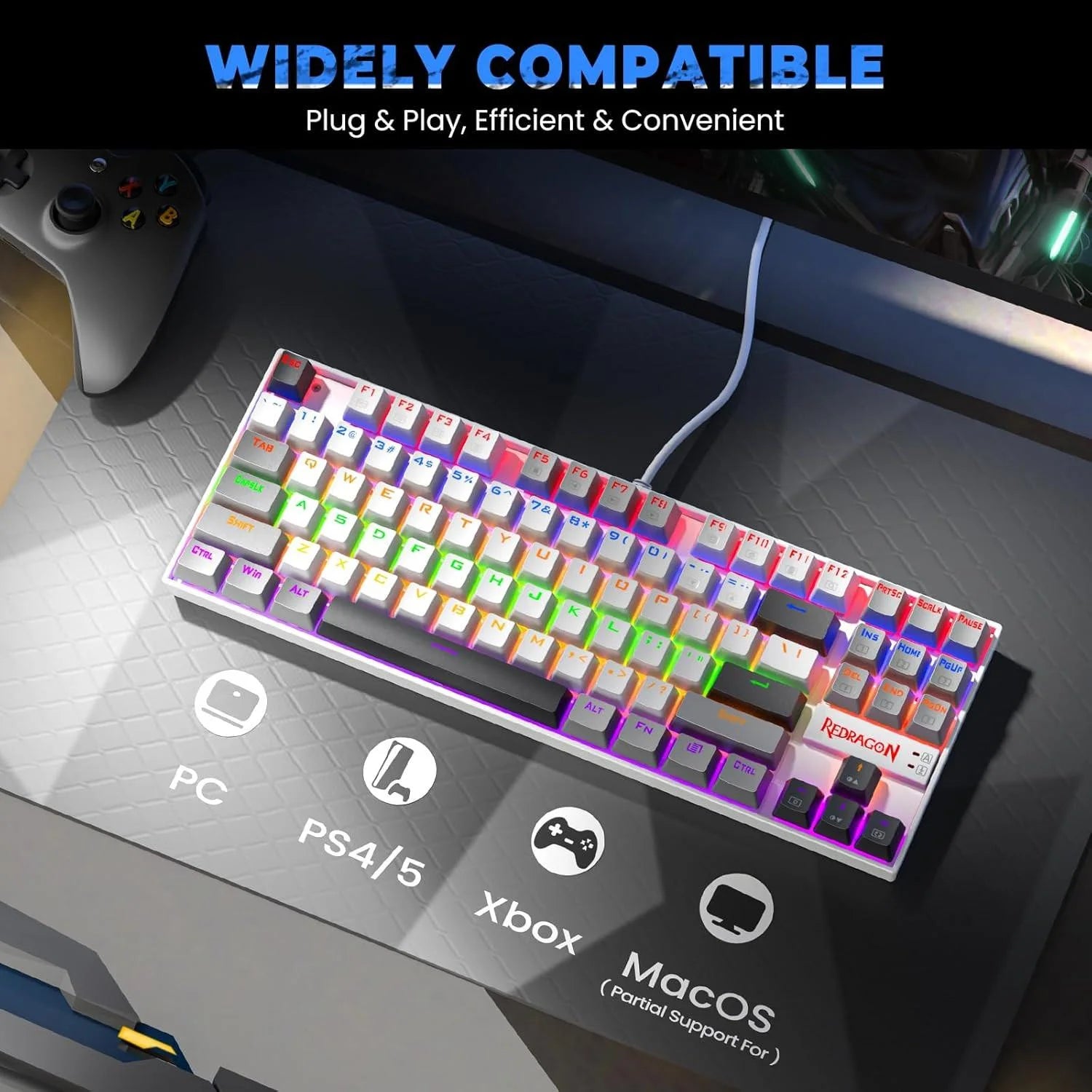 Redragon k552 mechanical gaming keyboard 87-key compact (polar monolith) - keyboard