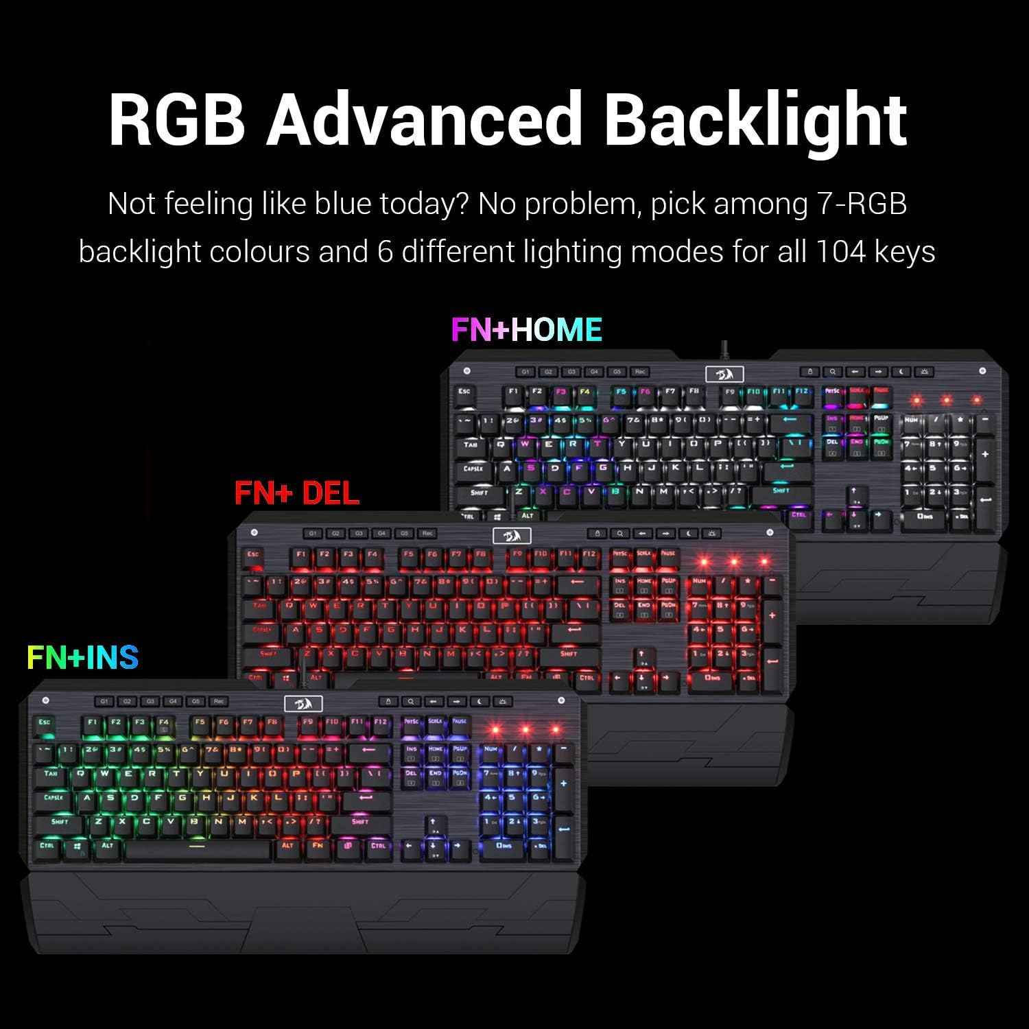 Redragon K555 Mechanical Gaming Keyboard with Blue Switches, Macro Recording,