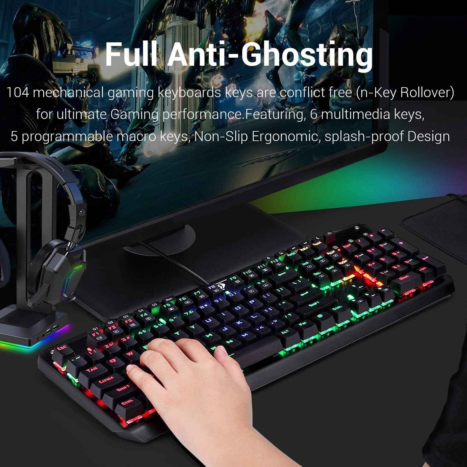 Redragon K555 Mechanical Gaming Keyboard with Blue Switches, Macro Recording,
