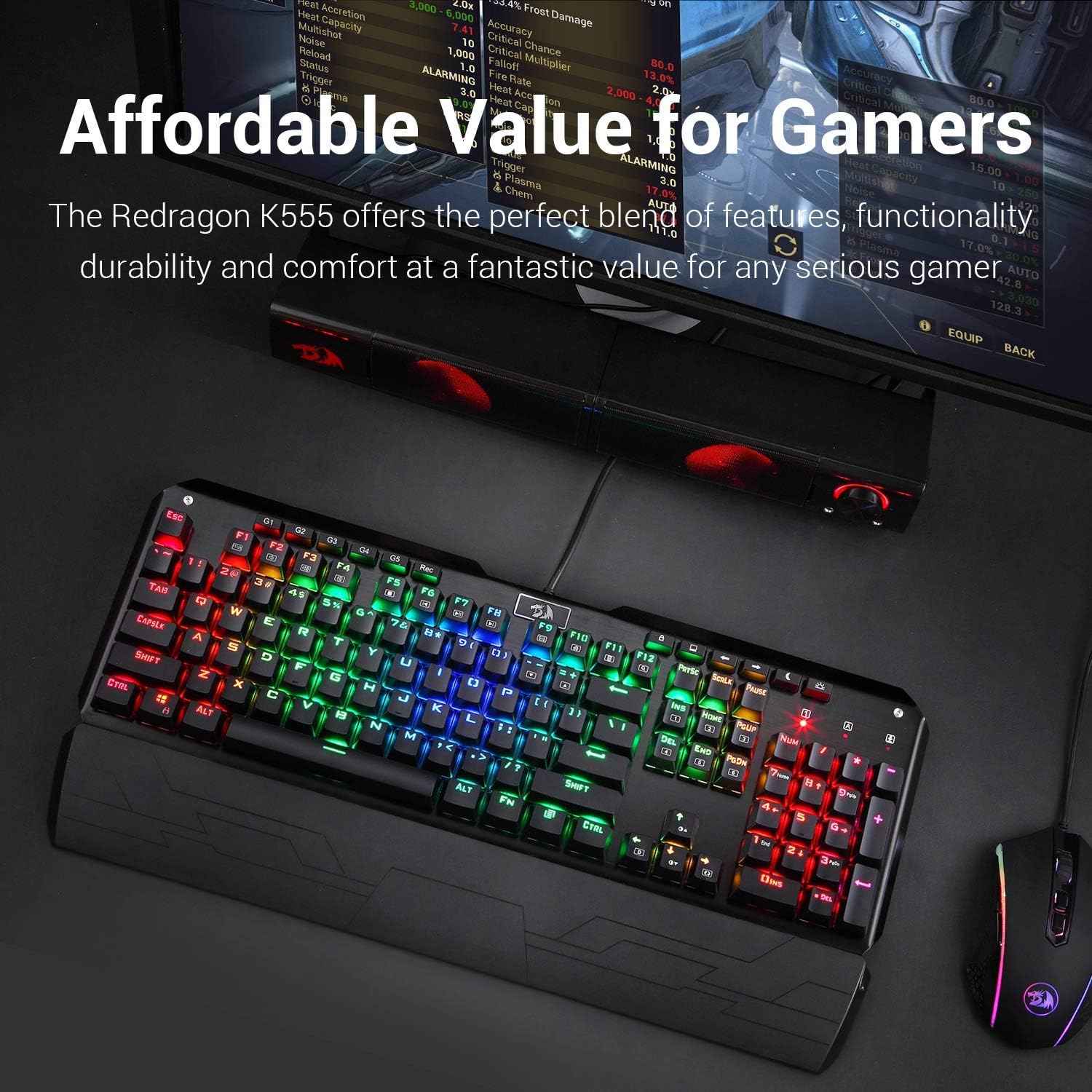 Redragon K555 Mechanical Gaming Keyboard with Blue Switches, Macro Recording,