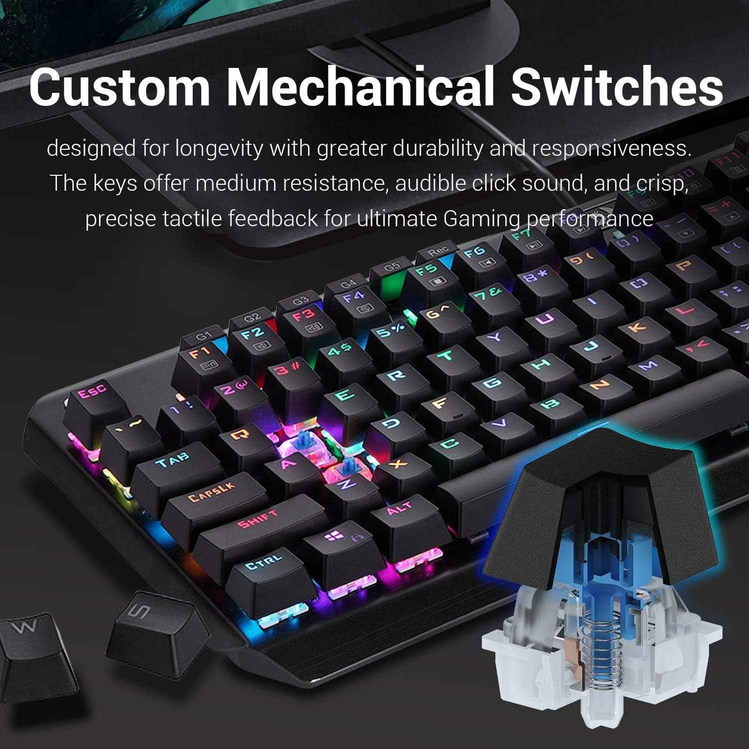 Redragon K555 Mechanical Gaming Keyboard with Blue Switches, Macro Recording,