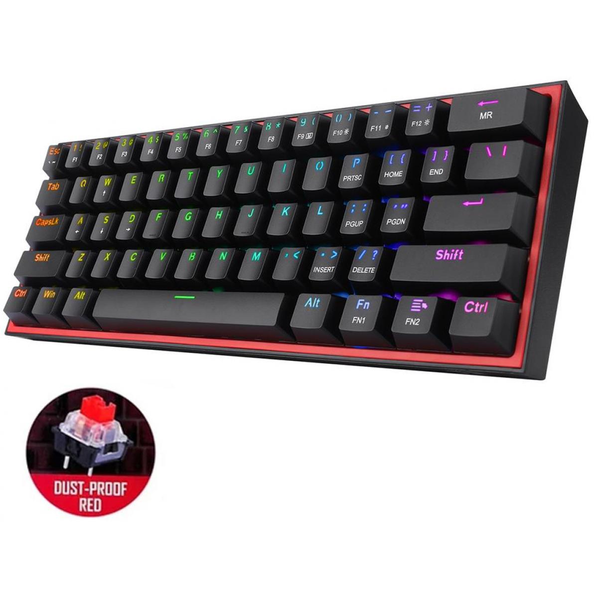 Redragon K617 Fizz Rgb 60% 61 Keys Detachable Cable Mechanical Red Switches - Black - Gameonjo