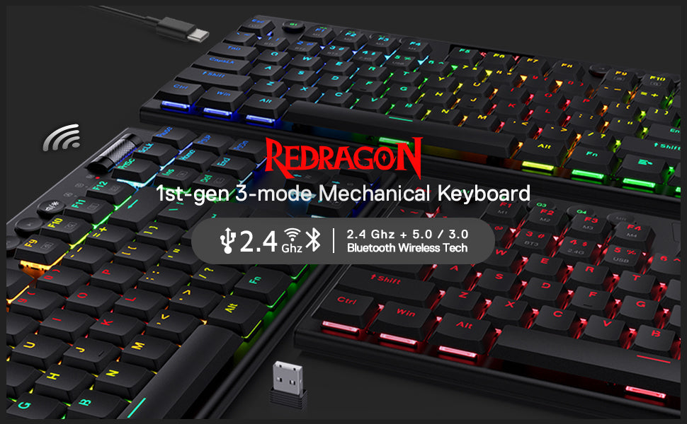 Redragon K621 Horus Tkl Rgb Mechanical Wire & Bluetooth & Wireless Red Switch - Black