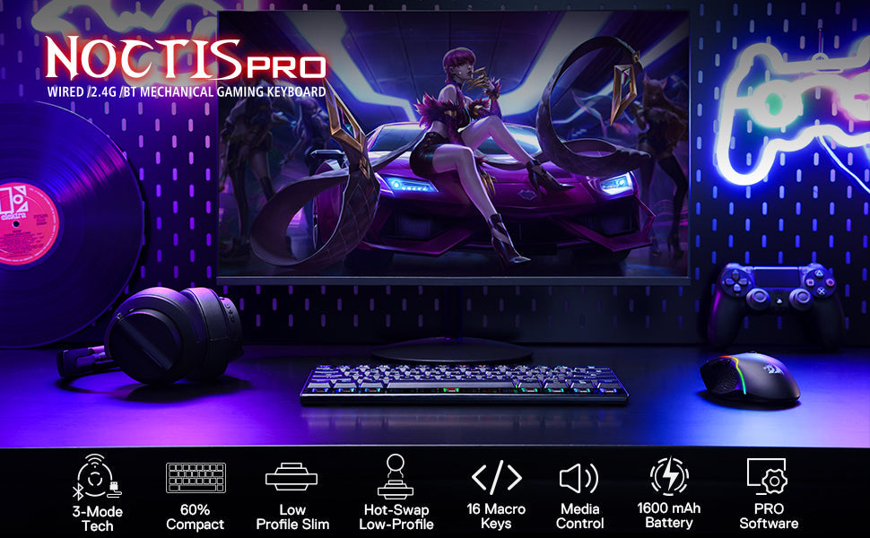 Redragon K632 Mini Pro 60% 3-mode Connection - Red Switch