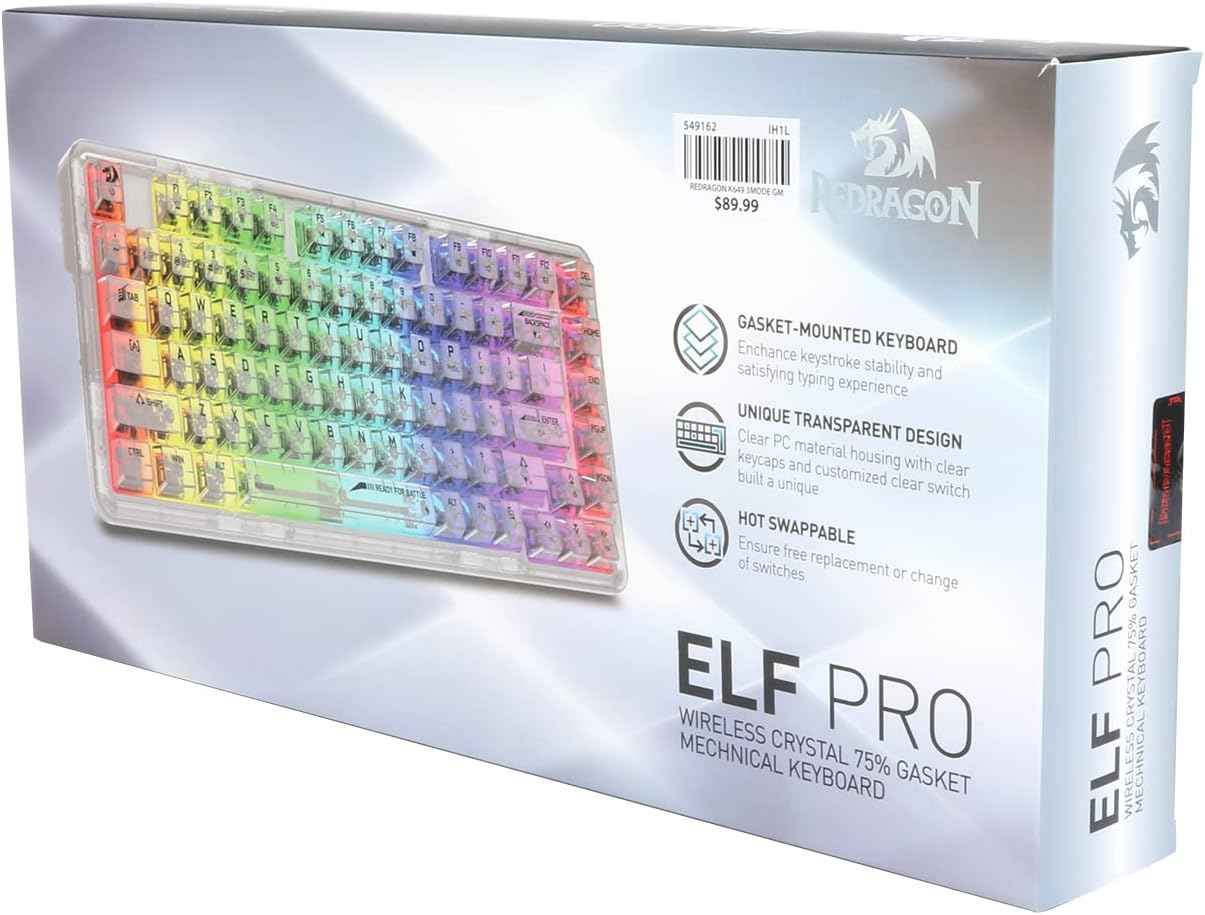 Redragon K649 Pro 78% Wireless Gasket Rgb Gaming Keyboard, 3-modes 82 Keys