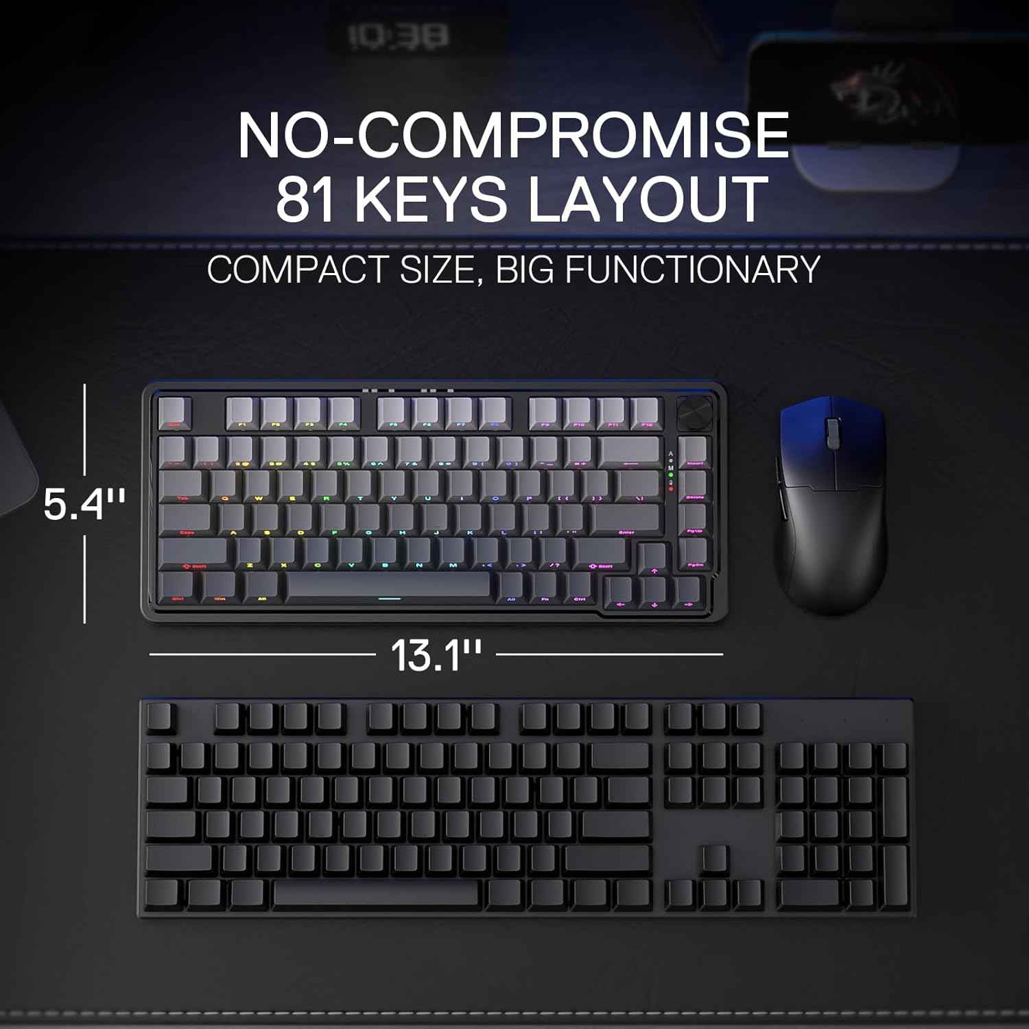Redragon K673 Gb 75% Wireless Gasket Rgb Gaming Keyboard, 3-modes 81 Keys Pbt