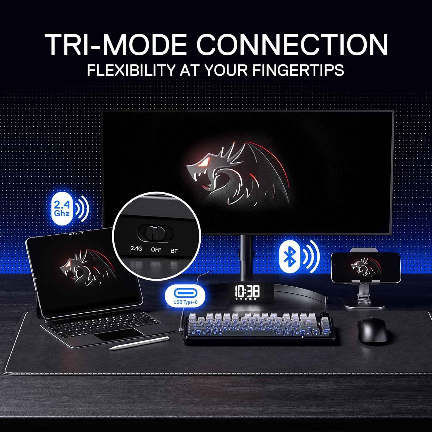 Redragon K673 Gb 75% Wireless Gasket Rgb Gaming Keyboard, 3-modes 81 Keys Pbt