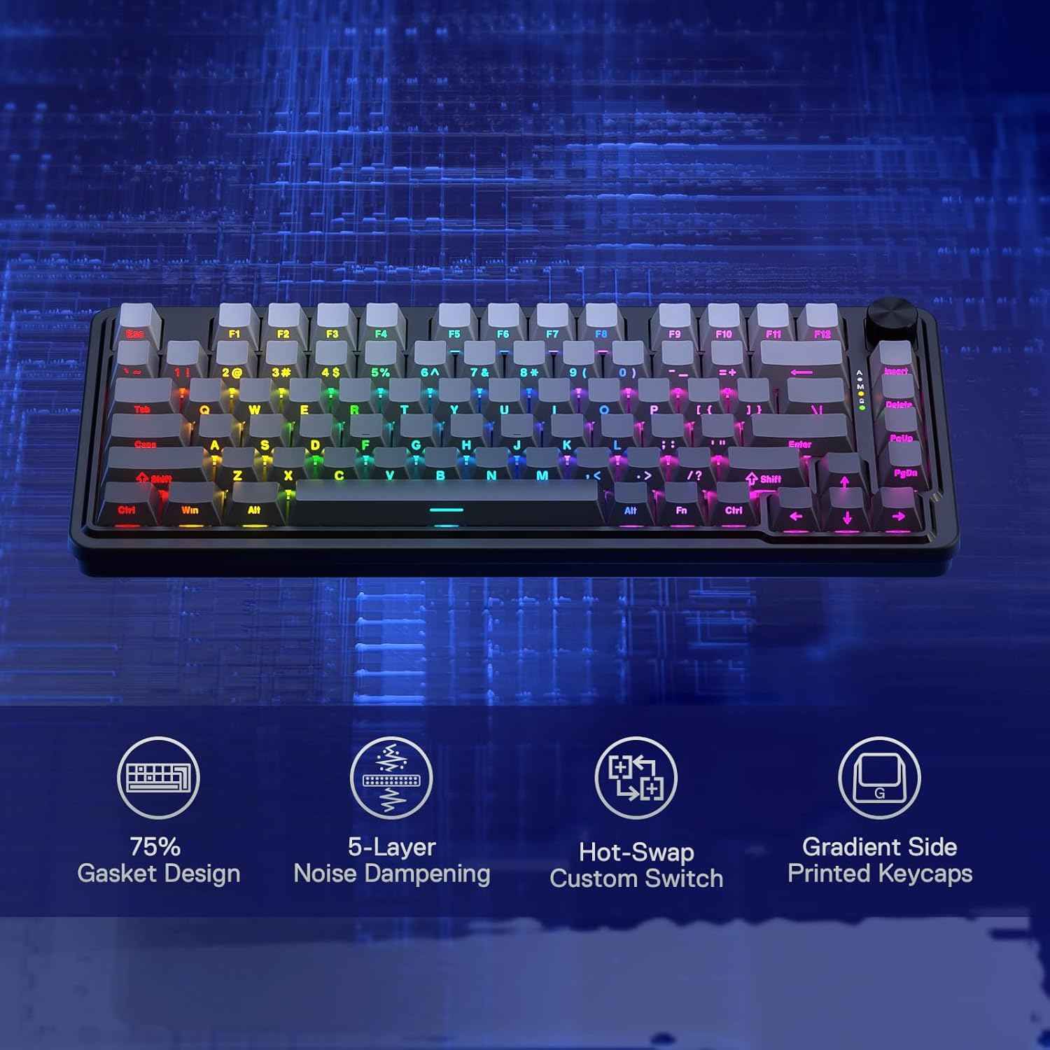 Redragon K673 Gb 75% Wireless Gasket Rgb Gaming Keyboard, 3-modes 81 Keys Pbt