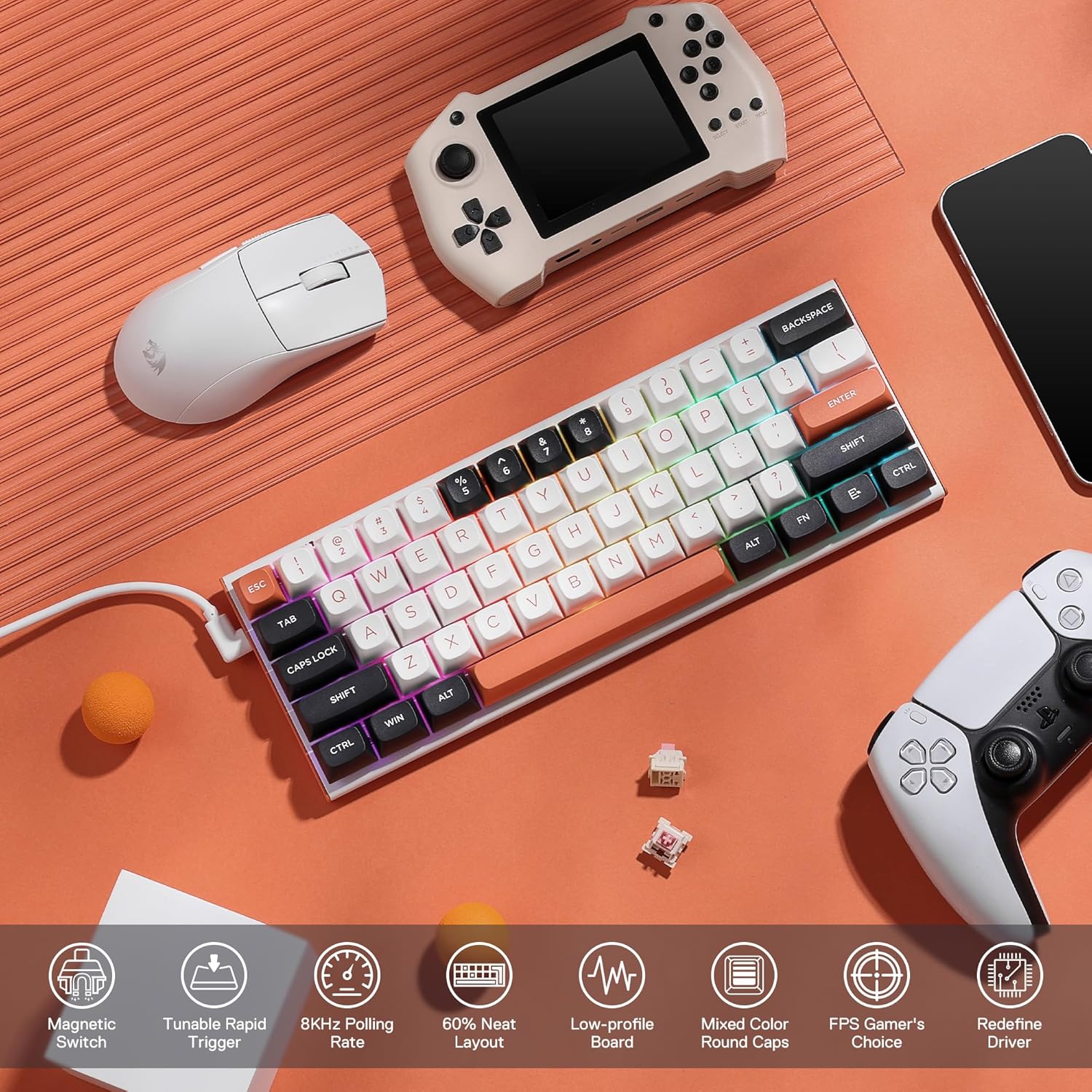 Redragon K683 Rapid Trigger he Gaming Keyboard, 60% 61 Keys Wired Mechanical Keyboard W/hyper-fast Actuation Polling Rate