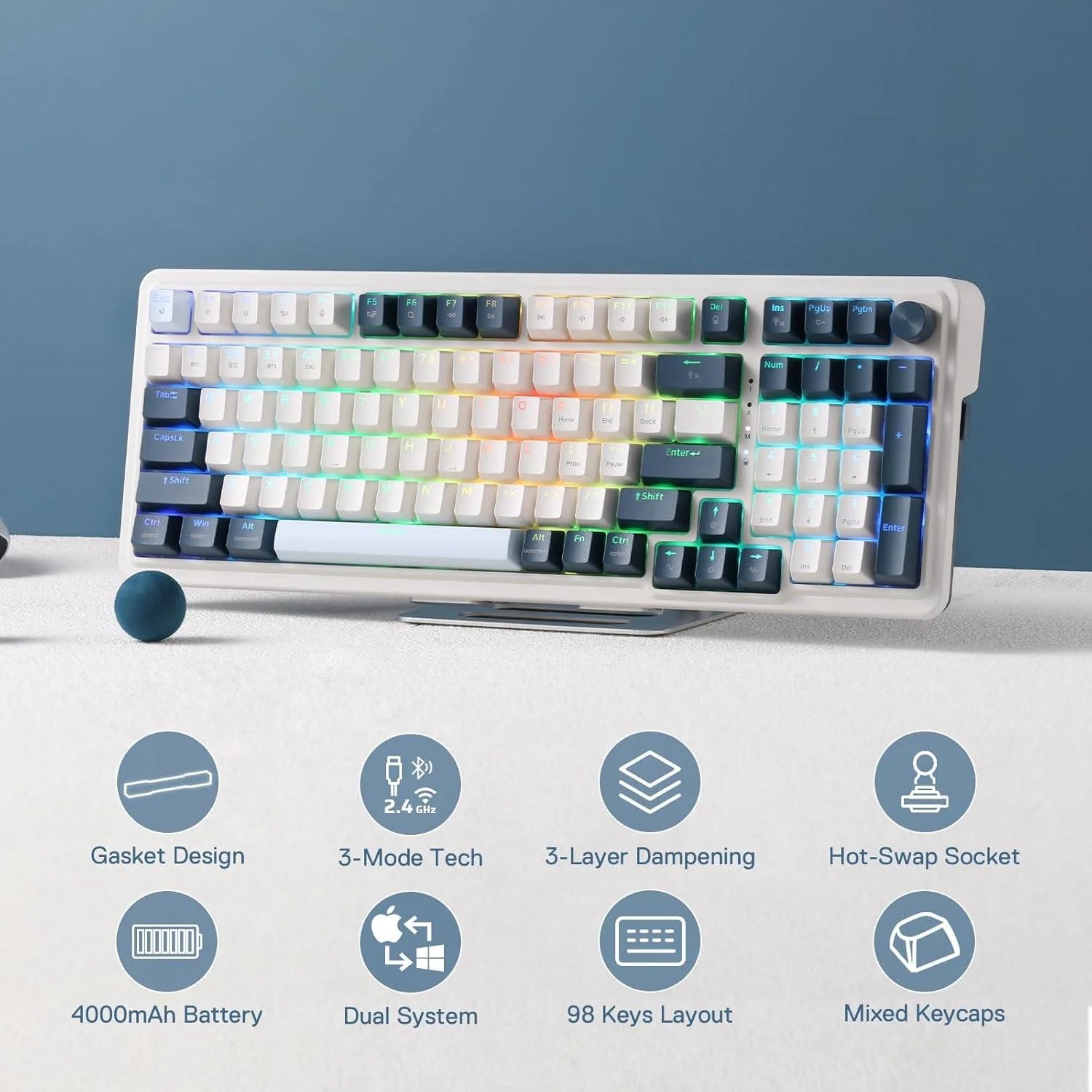 Redragon k686 pro 98 keys wireless gasket rgb gaming keyboard - gradient black - keyboard