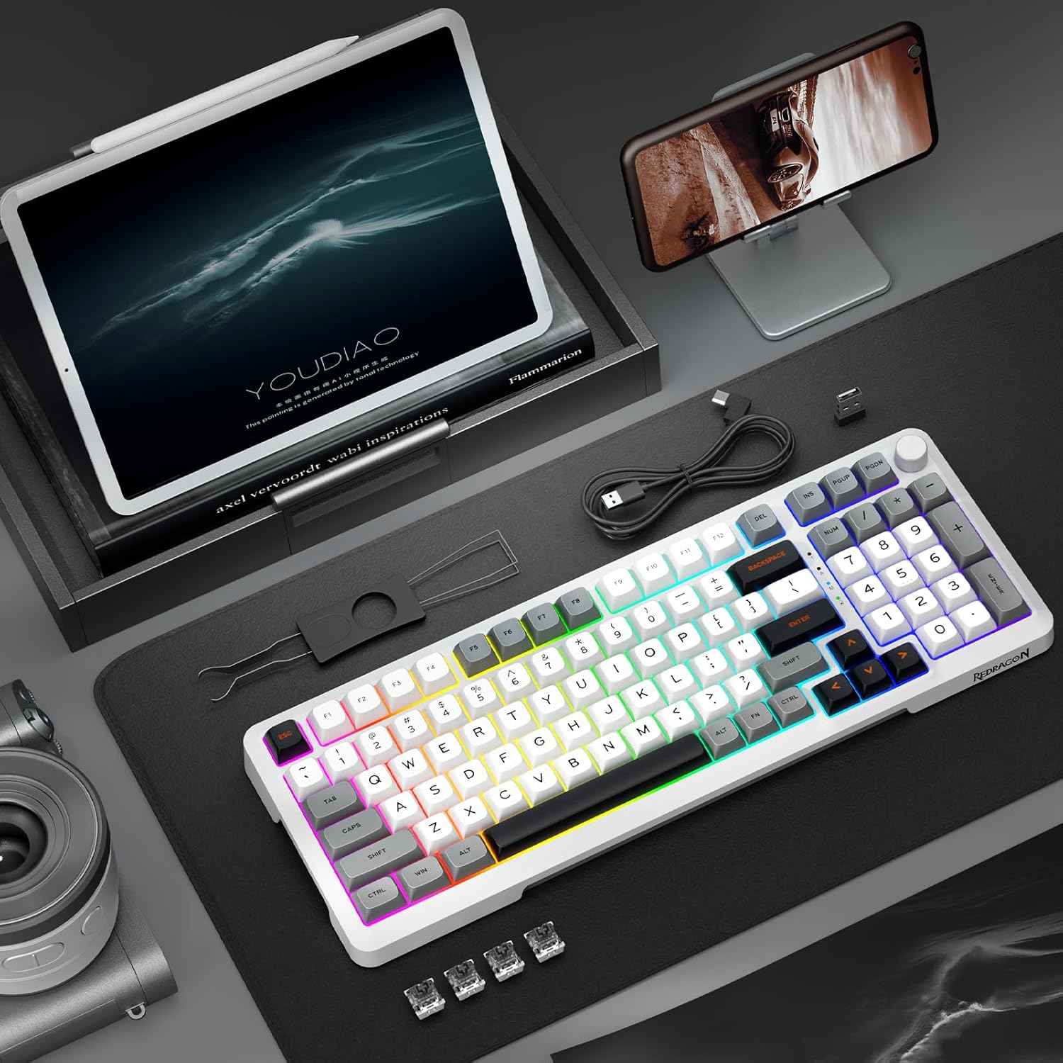 Redragon K688 Gwl Wireless Mechanical Keyboard, 3 Mode Gasket Mounted Rgb