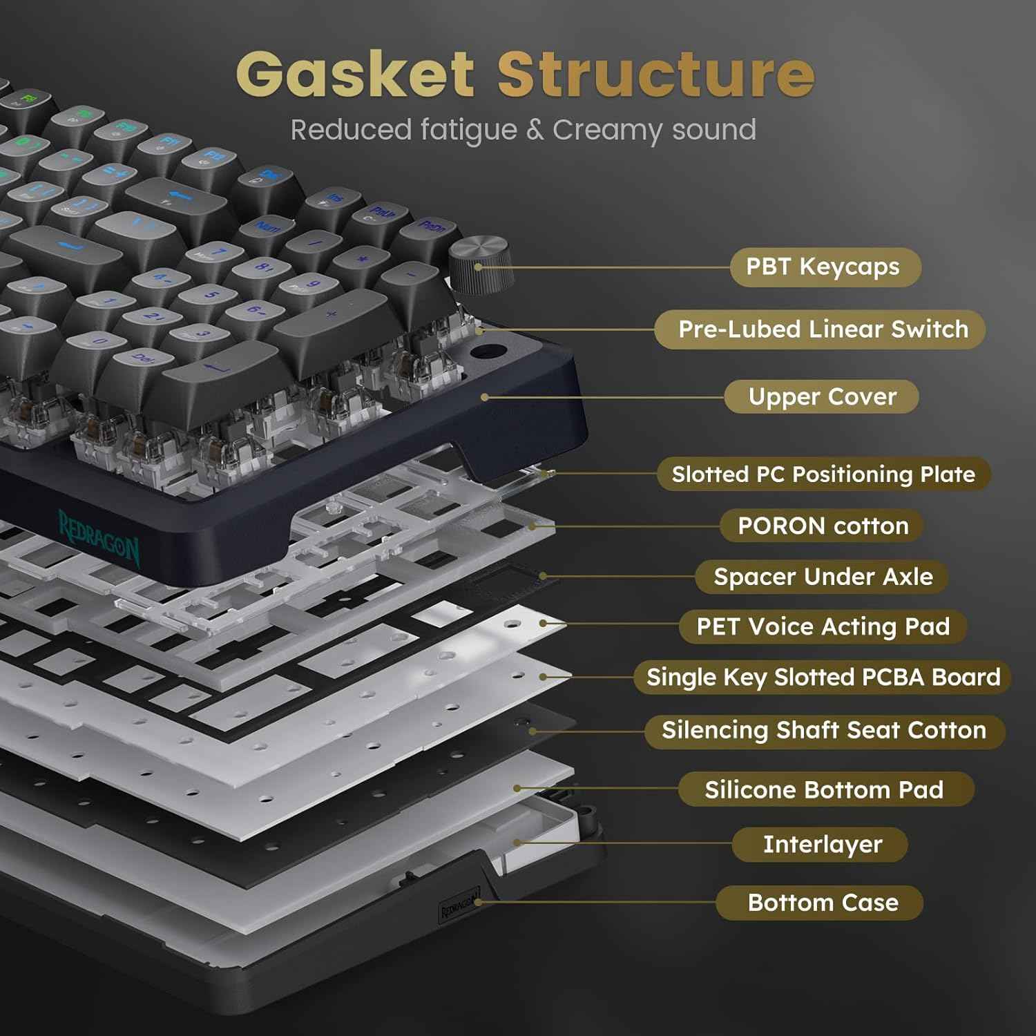 Redragon K688 Wireless Mechanical Keyboard, 3 Mode Gasket Mounted Rgb Gaming