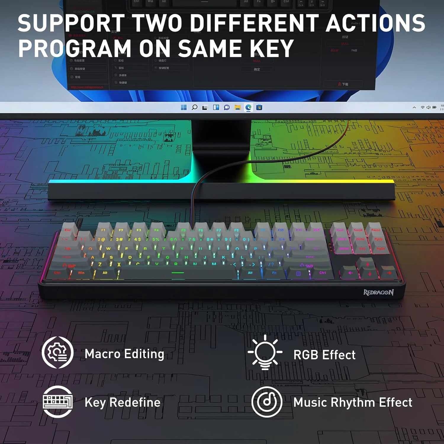 Redragon k707 he rapid trigger gaming keyboard 87 keys tkl wired mechanical keyboard w/hyper-fast actuation hall effect