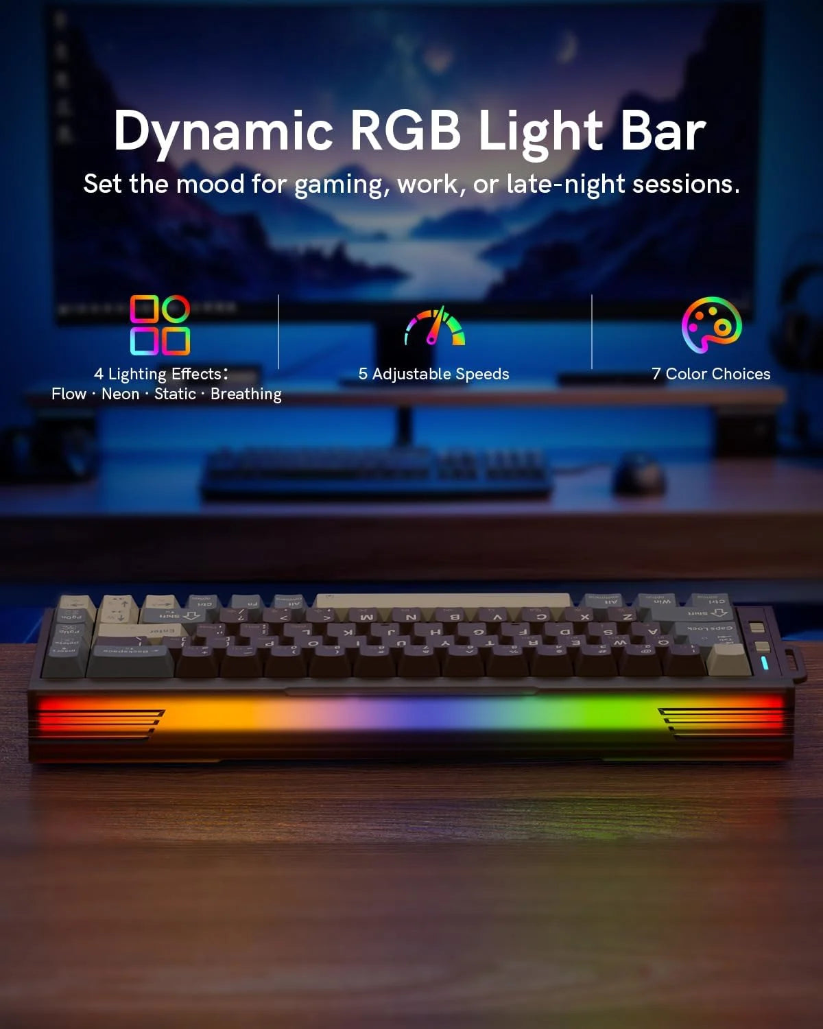 Redragon k752 wireless mechanical keyboard 60% gasket mount gaming keyboard with rgb backlit creamy sound tri-mode