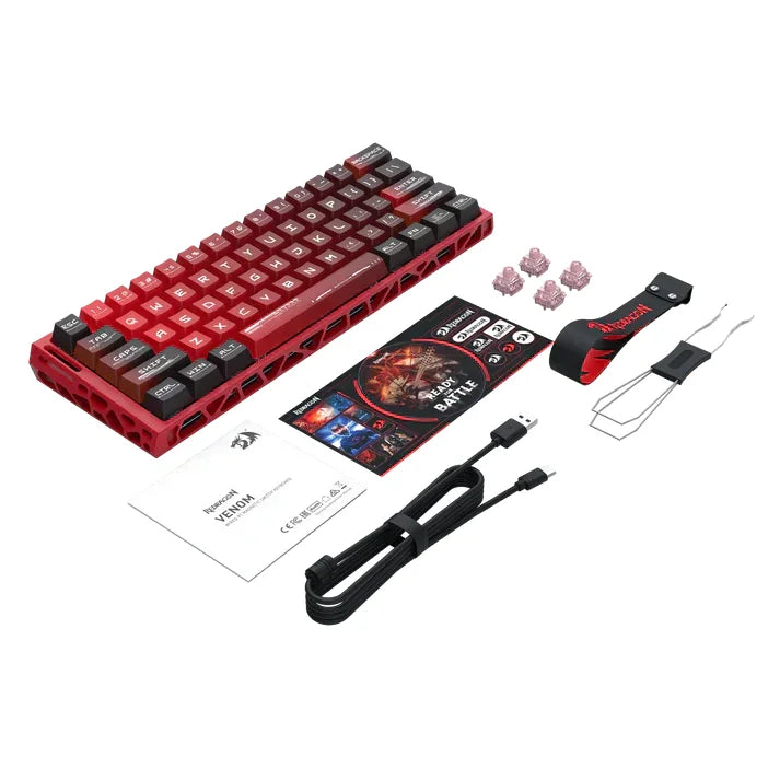 Redragon k753 he rapid trigger gaming keyboard 60% 61 keys wired mechanical keyboard w/hype-red hollowed-out aluminum