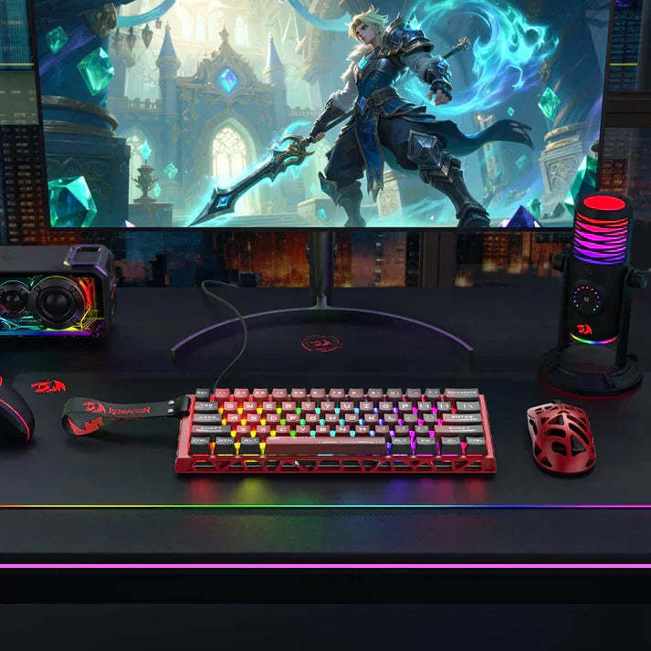 Redragon k753 he rapid trigger gaming keyboard 60% 61 keys wired mechanical keyboard w/hype-red hollowed-out aluminum