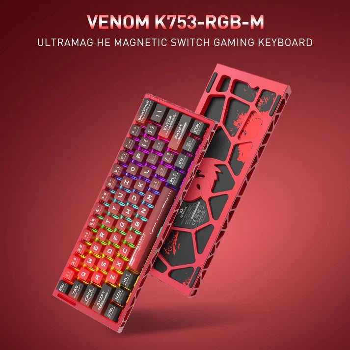 Redragon k753 he rapid trigger gaming keyboard 60% 61 keys wired mechanical keyboard w/hype-red hollowed-out aluminum