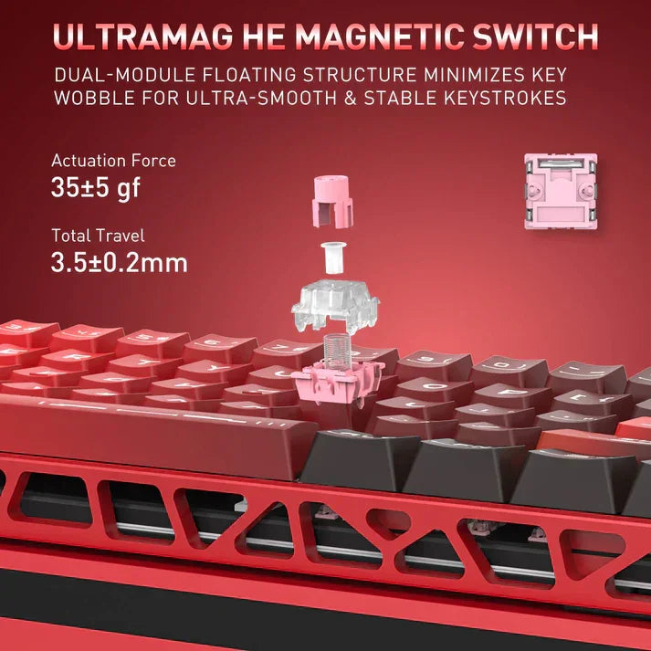 Redragon k753 he rapid trigger gaming keyboard 60% 61 keys wired mechanical keyboard w/hype-red hollowed-out aluminum