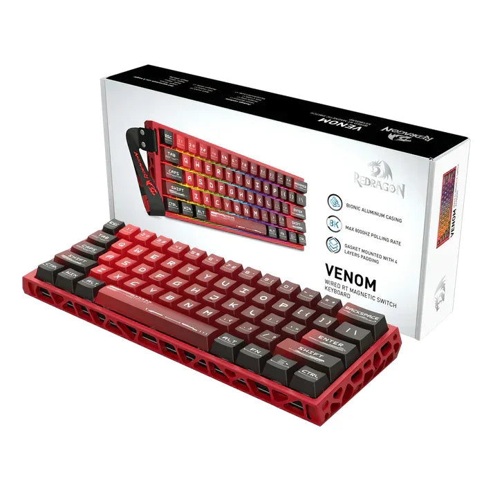 Redragon k753 he rapid trigger gaming keyboard 60% 61 keys wired mechanical keyboard w/hype-red hollowed-out aluminum