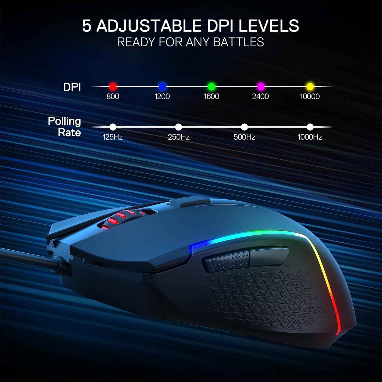 Redragon M616 Rgb Gaming Mouse, 10000 Dpi Wired Optical Mouse with 6