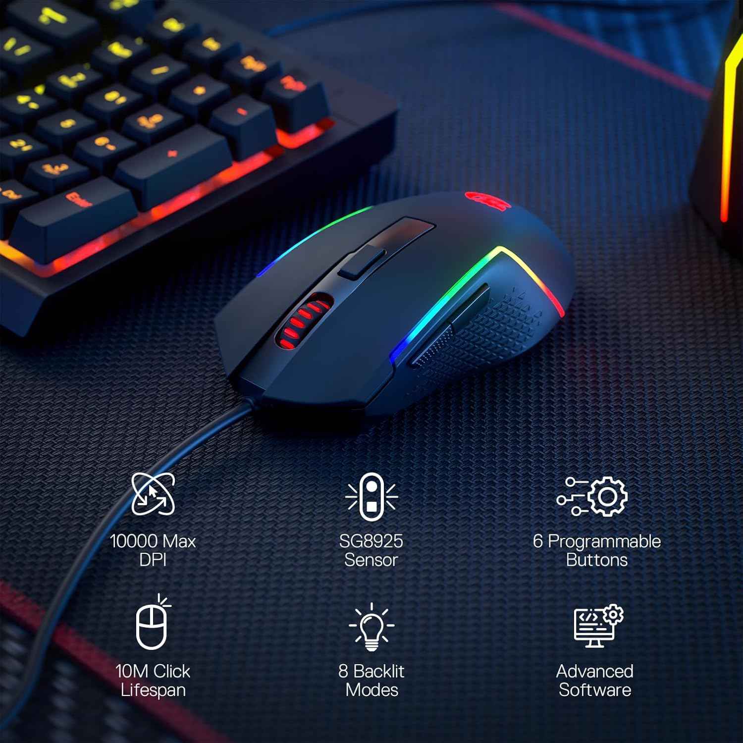 Redragon M616 Rgb Gaming Mouse, 10000 Dpi Wired Optical Mouse with 6