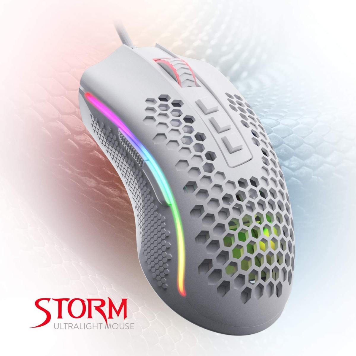 Redragon M808 Storm Lightweight Rgb 85g Honeycomb Shell - White - Gameonjo