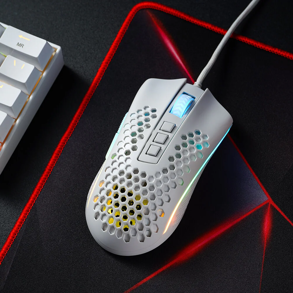 Redragon m808 storm white gaming mouse - lightweight rgb design with high precision performance - mouse