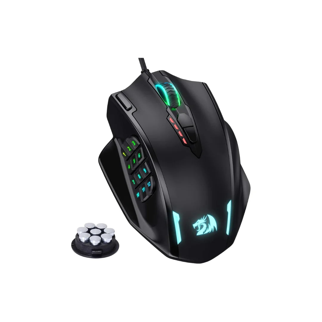 Redragon m908 impact rgb led mmo gaming mouse with 12 side buttons optical wired ergonomic mouse with max 12,400dpi