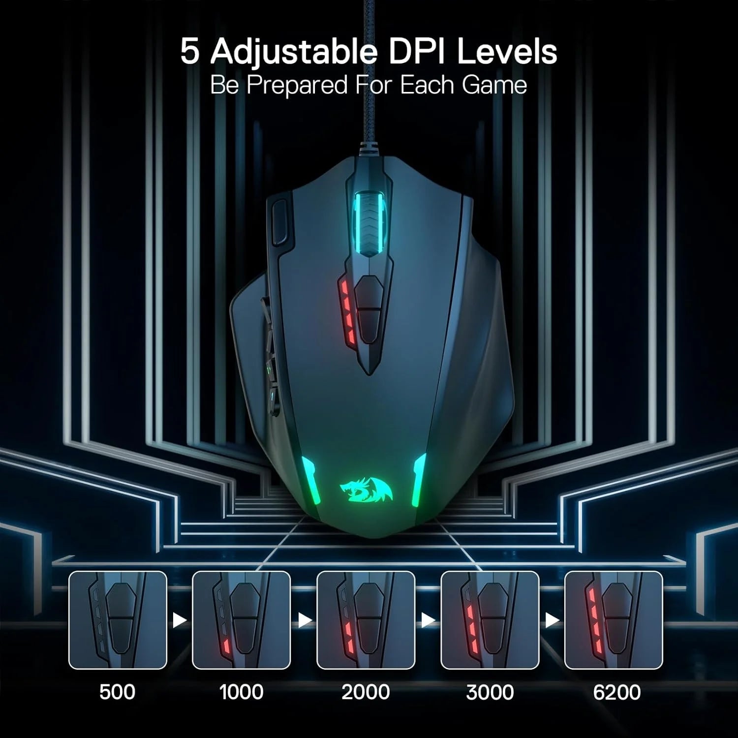 Redragon m908 impact rgb led mmo gaming mouse with 12 side buttons optical wired ergonomic mouse with max 12,400dpi
