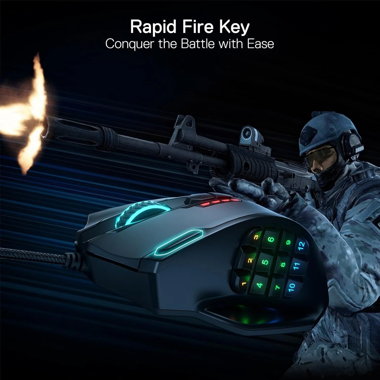 Redragon m908 impact rgb led mmo gaming mouse with 12 side buttons optical wired ergonomic mouse with max 12,400dpi