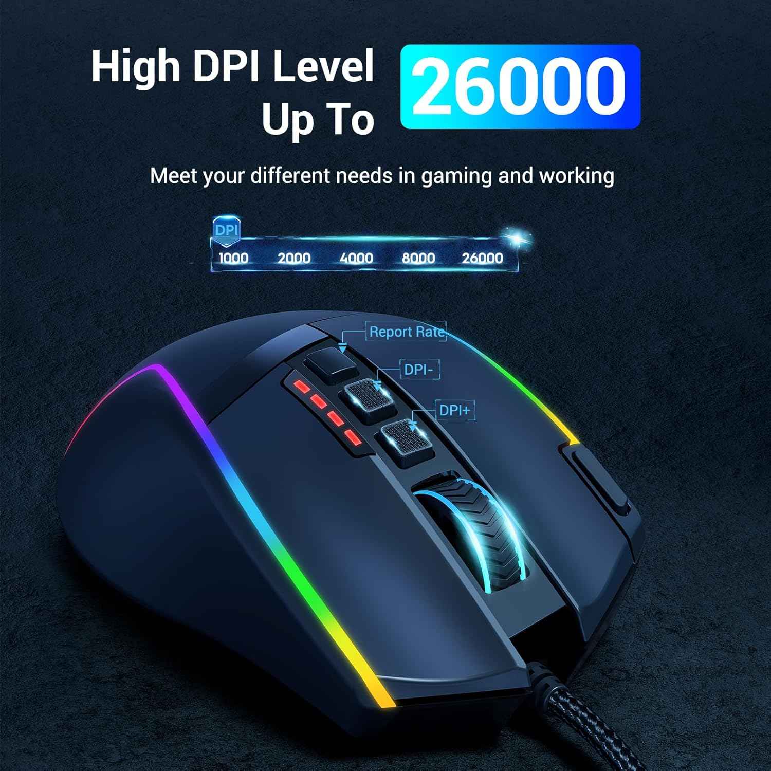Redragon M915 Gaming Mouse, Wired Gaming Mouse 26,000 Dpi Opitacl Sensor,