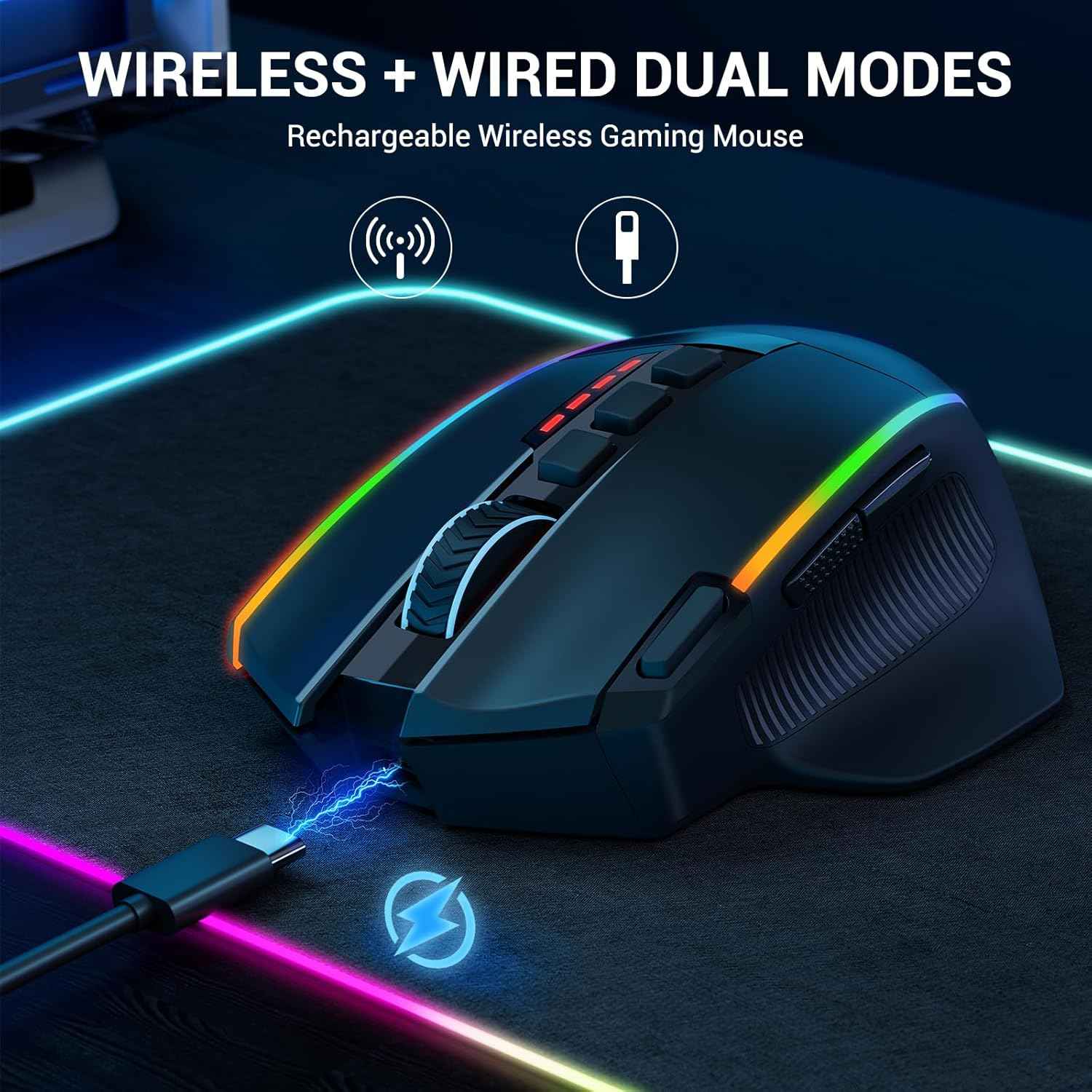 Redragon M915wl Wireless Gaming Mouse, Ergonomic Mouse 16000 Dpi with Rapid