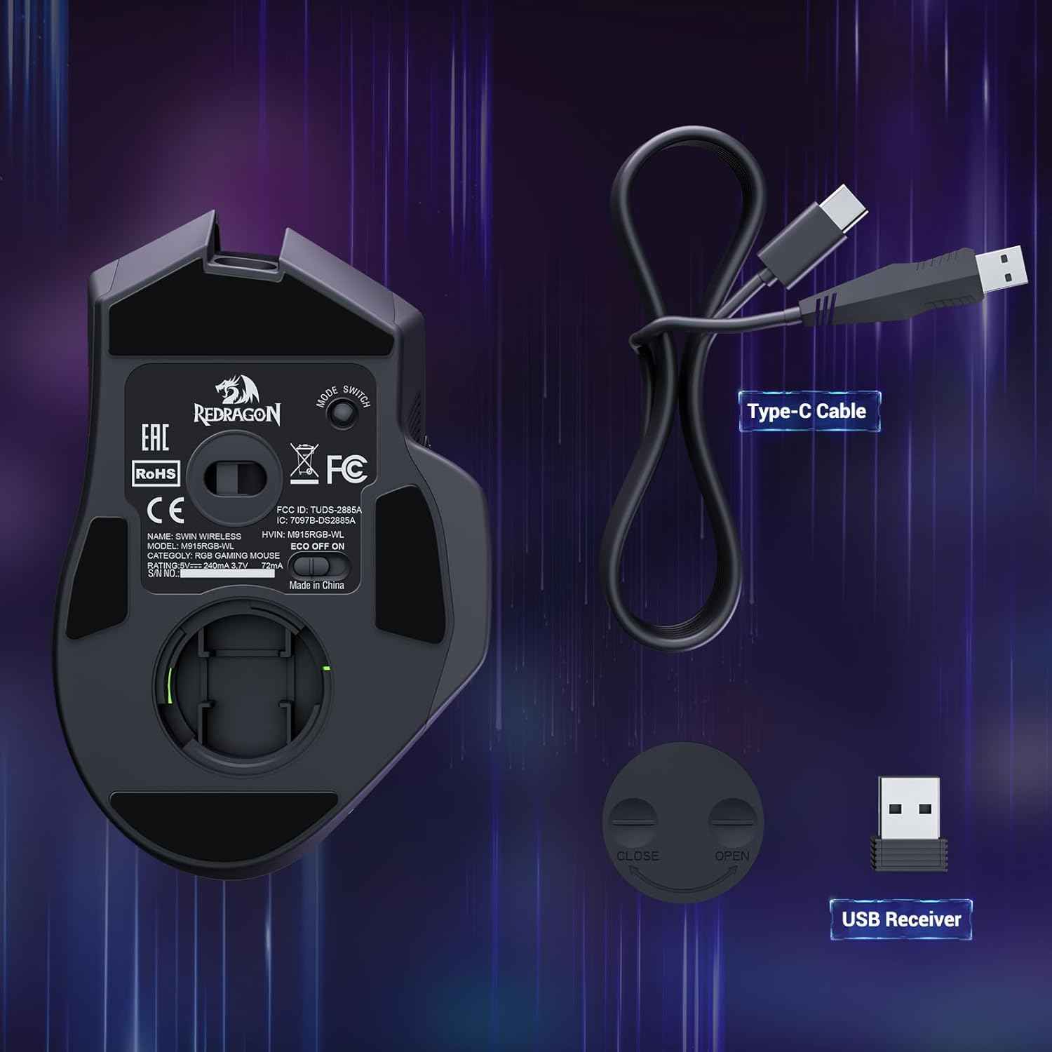 Redragon M915wl Wireless Gaming Mouse, Ergonomic Mouse 16000 Dpi with Rapid