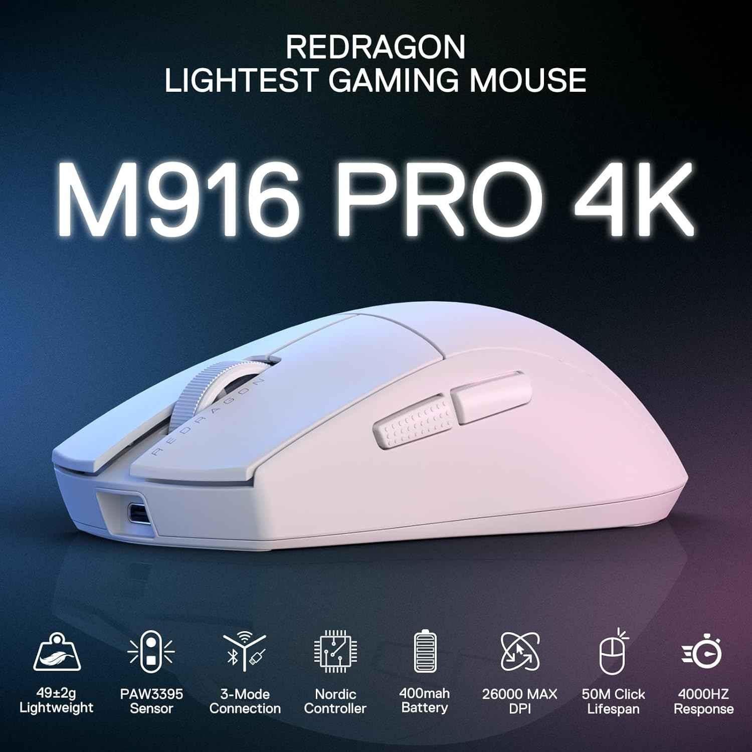 Redragon m916 pro gaming mouse - 3-mode wireless 4k (26000 dpi) performance - mouse