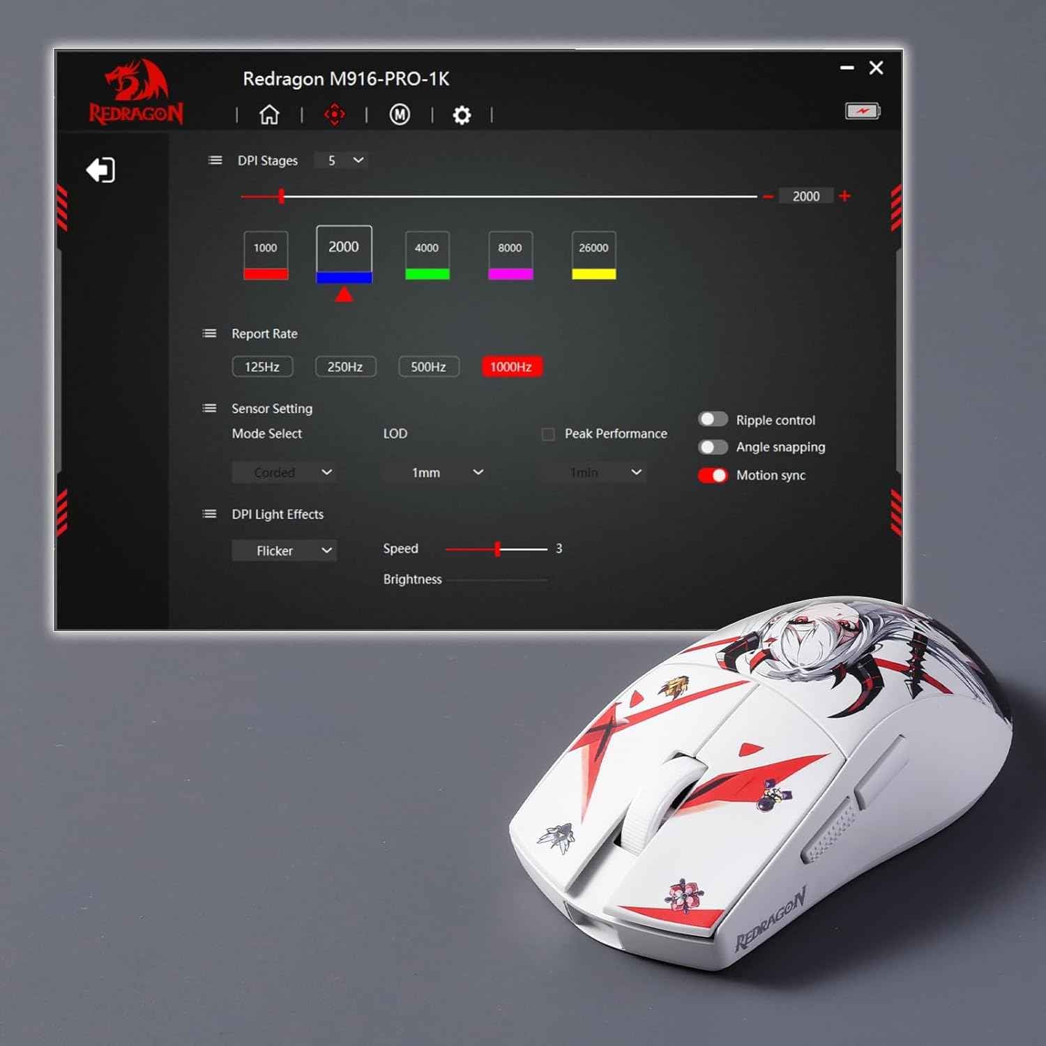 Redragon M916ak Pro 3-mode Anime Gaming Mouse, 42g Ultra-light 26k Dpi Gaming