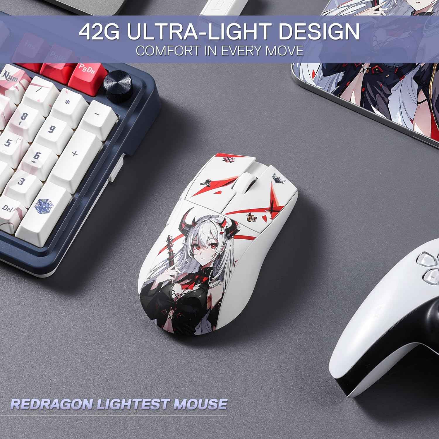 Redragon M916ak Pro 3-mode Anime Gaming Mouse, 42g Ultra-light 26k Dpi Gaming