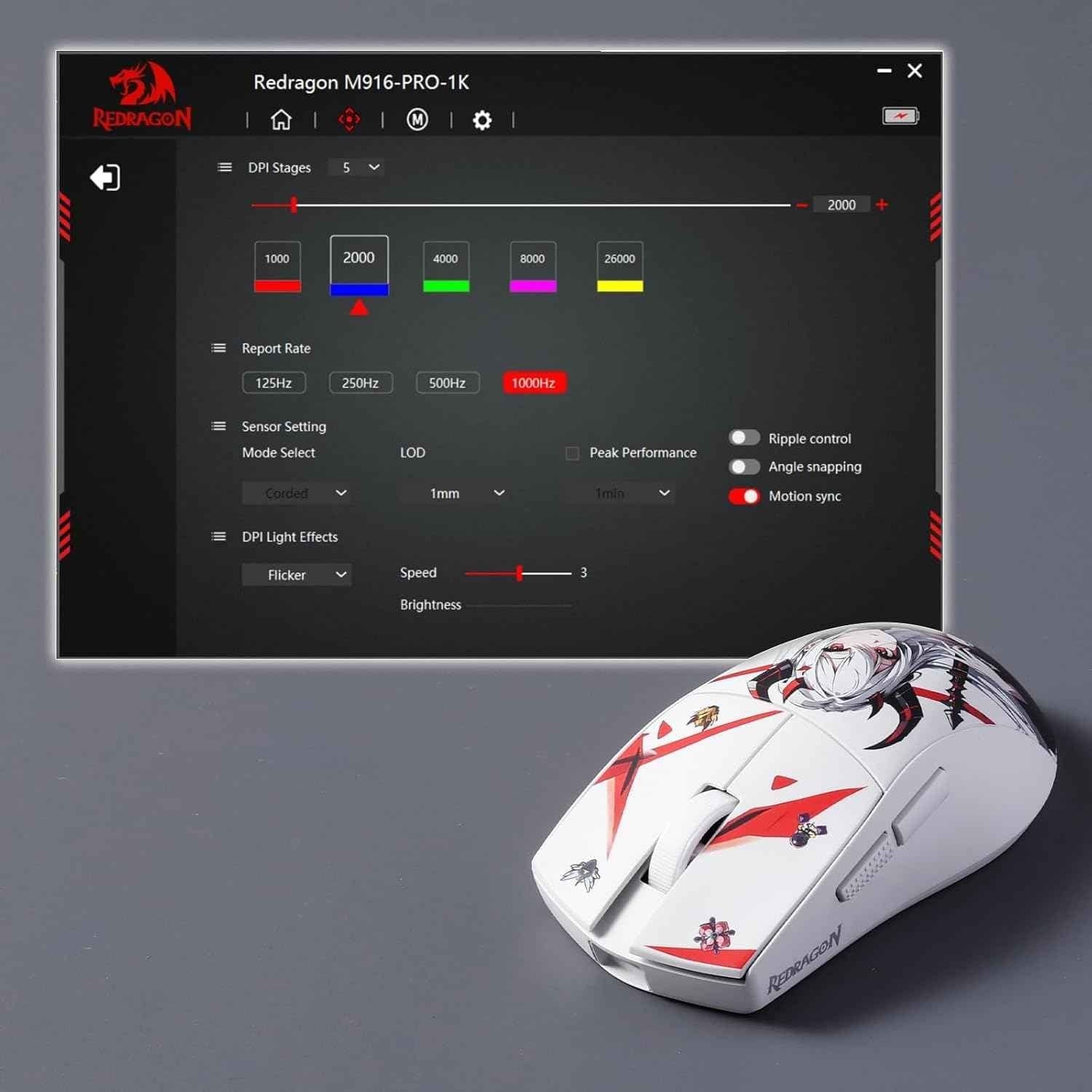 Redragon m916ak pro gaming mouse - 3-mode anime design 42g ultra-light 26k dpi - mouse