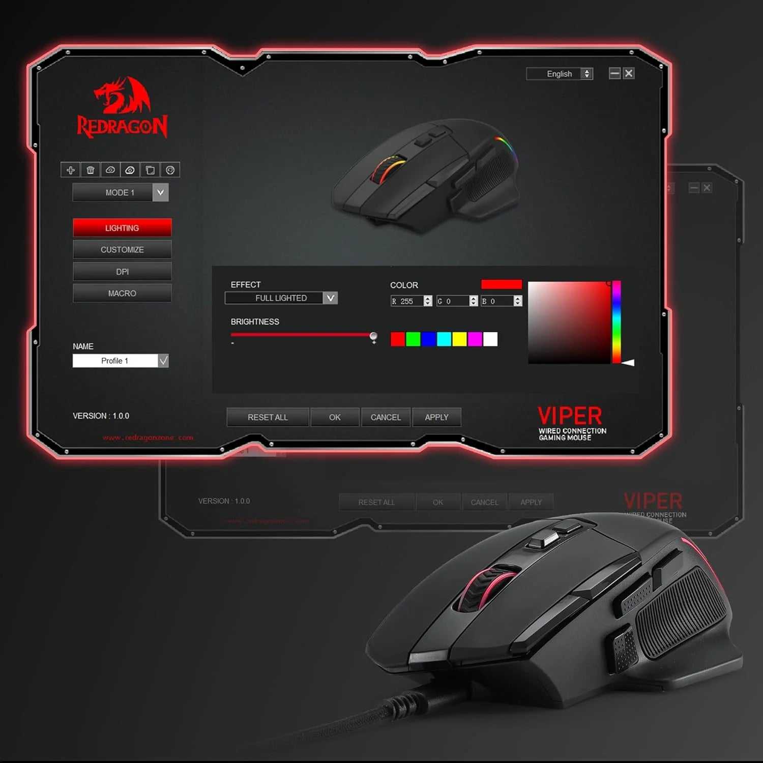Redragon m925 wired gaming mouse 24,000 max dpi optical gaming mouse with 10 programmable buttons ergonomic natural