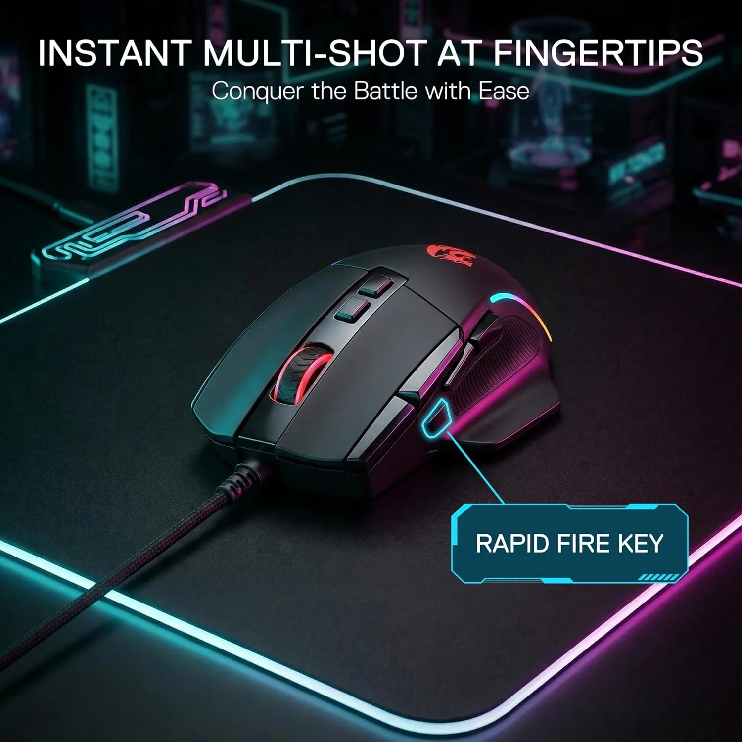 Redragon m925 wired gaming mouse 24,000 max dpi optical gaming mouse with 10 programmable buttons ergonomic natural