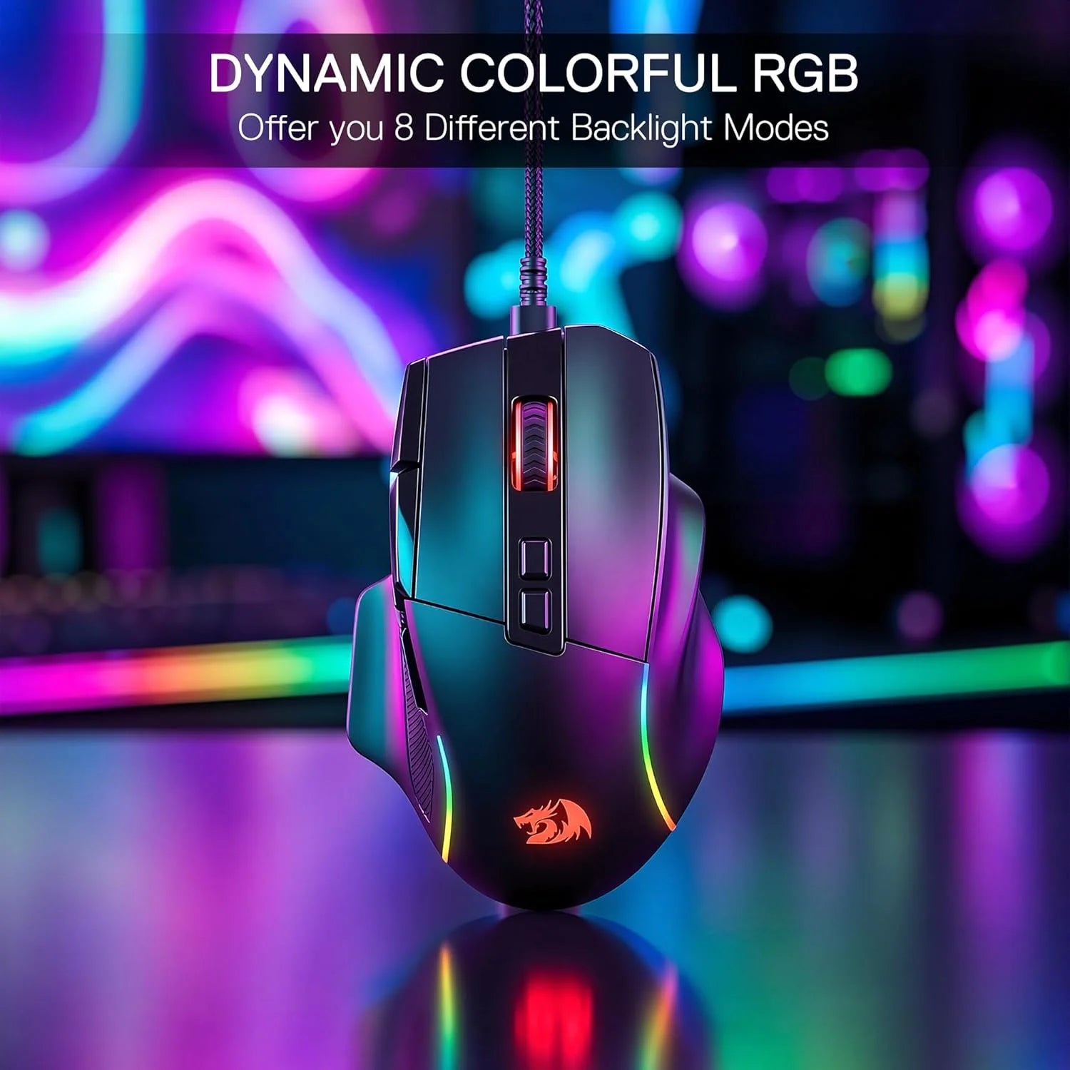 Redragon m925 wired gaming mouse 24,000 max dpi optical gaming mouse with 10 programmable buttons ergonomic natural