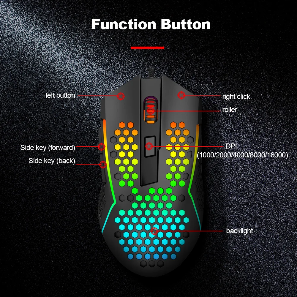 Redragon m987p-k gaming mouse - lightweight rgb design for ultimate performance - mouse