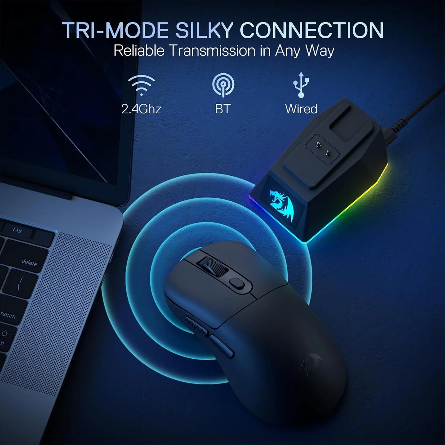 Redragon m998 lightweight wireless gaming mouse with rgb magnetic charging dock bt/2.4g wireless/wired optical mice