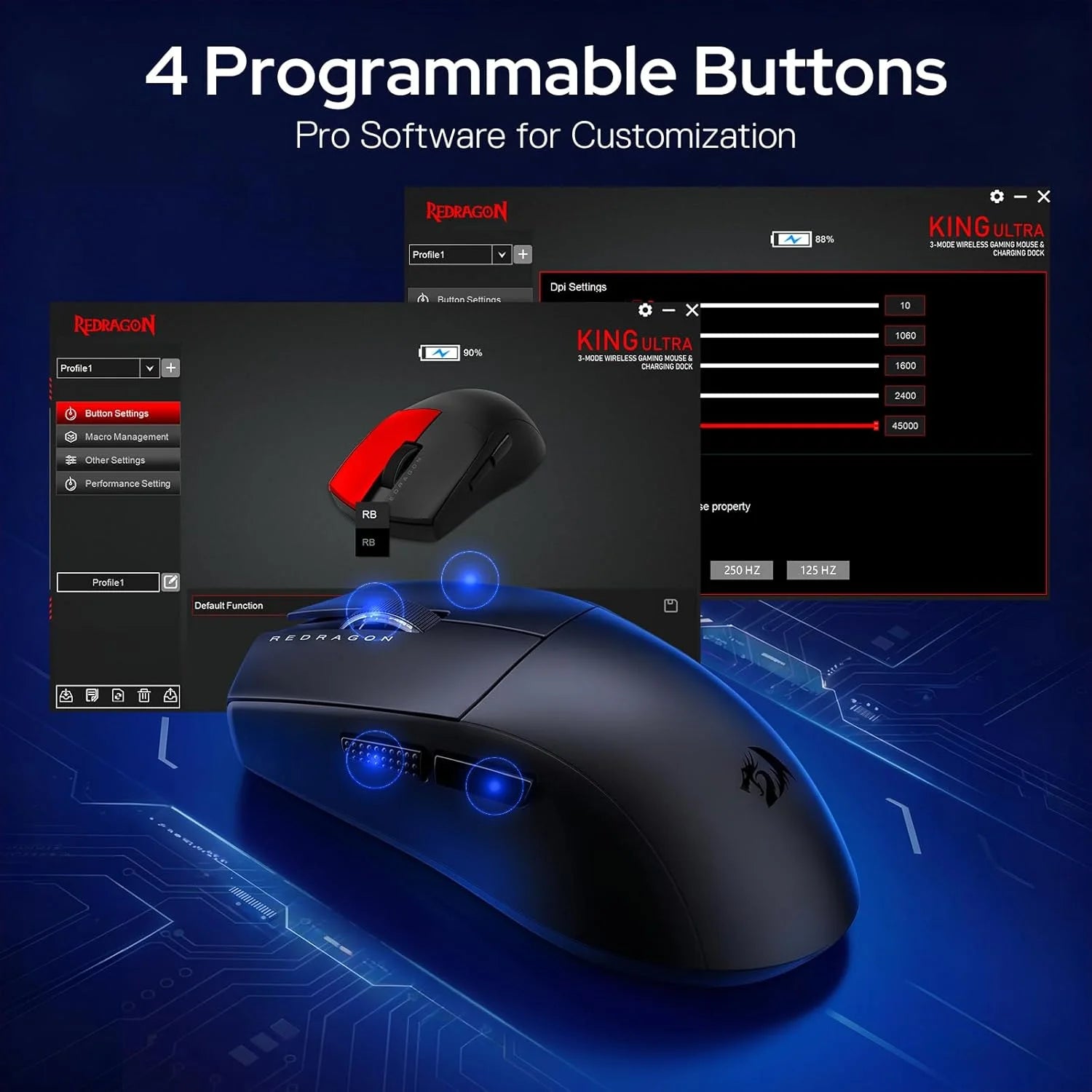Redragon m999 wireless gaming mouse with stand 45000 dpi