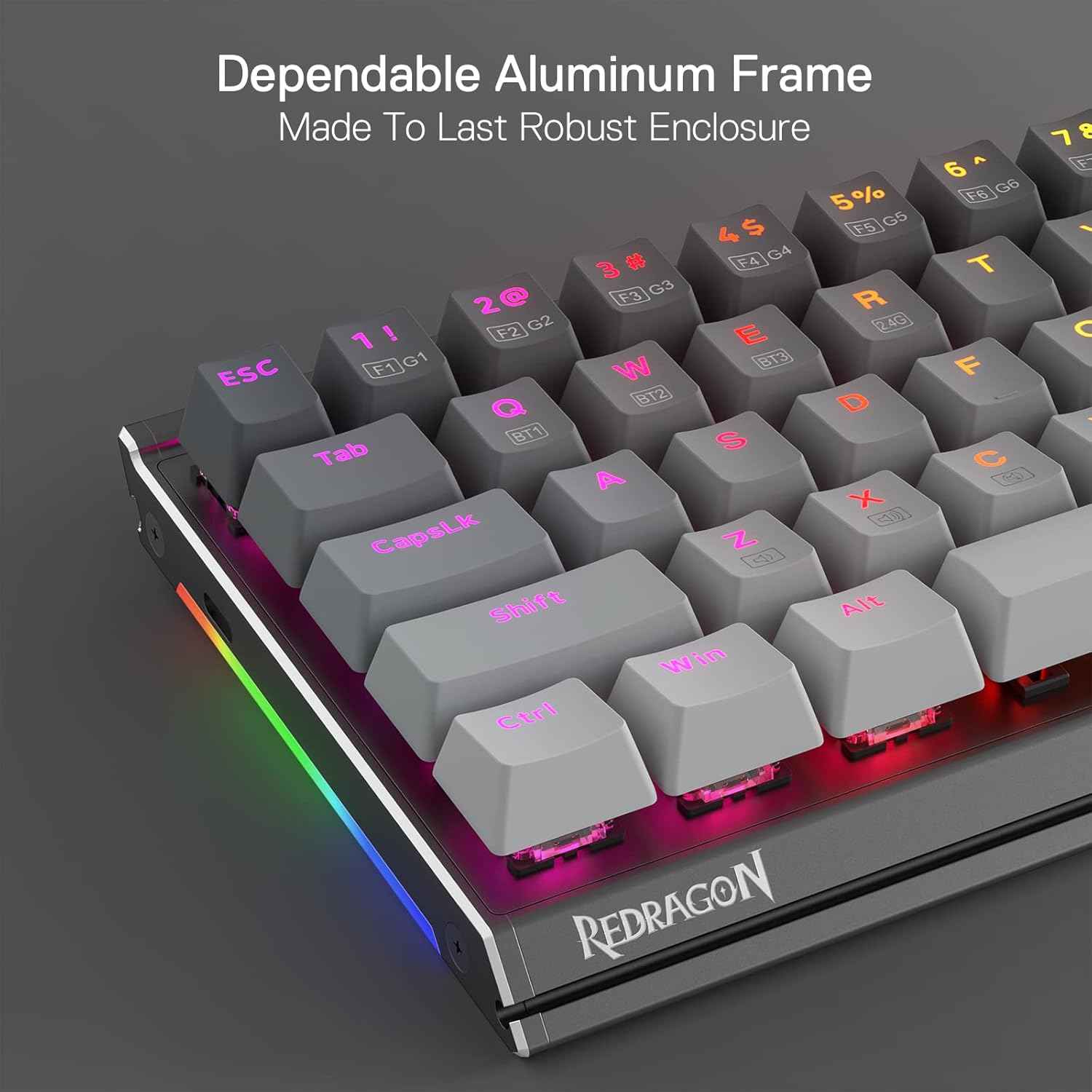 Redragon Shaco K641 Pro 65% Aluminum Rgb Mechanical Keyboard, 3-mode 68 Keys
