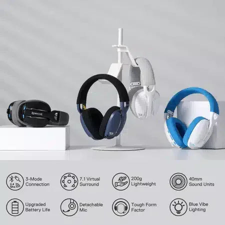 Redragon skuld pro h878 3-mode wireless white led gaming headset - headsets