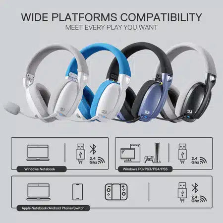 Redragon Skuld Pro H878 3-mode Wireless White Led Gaming Headset