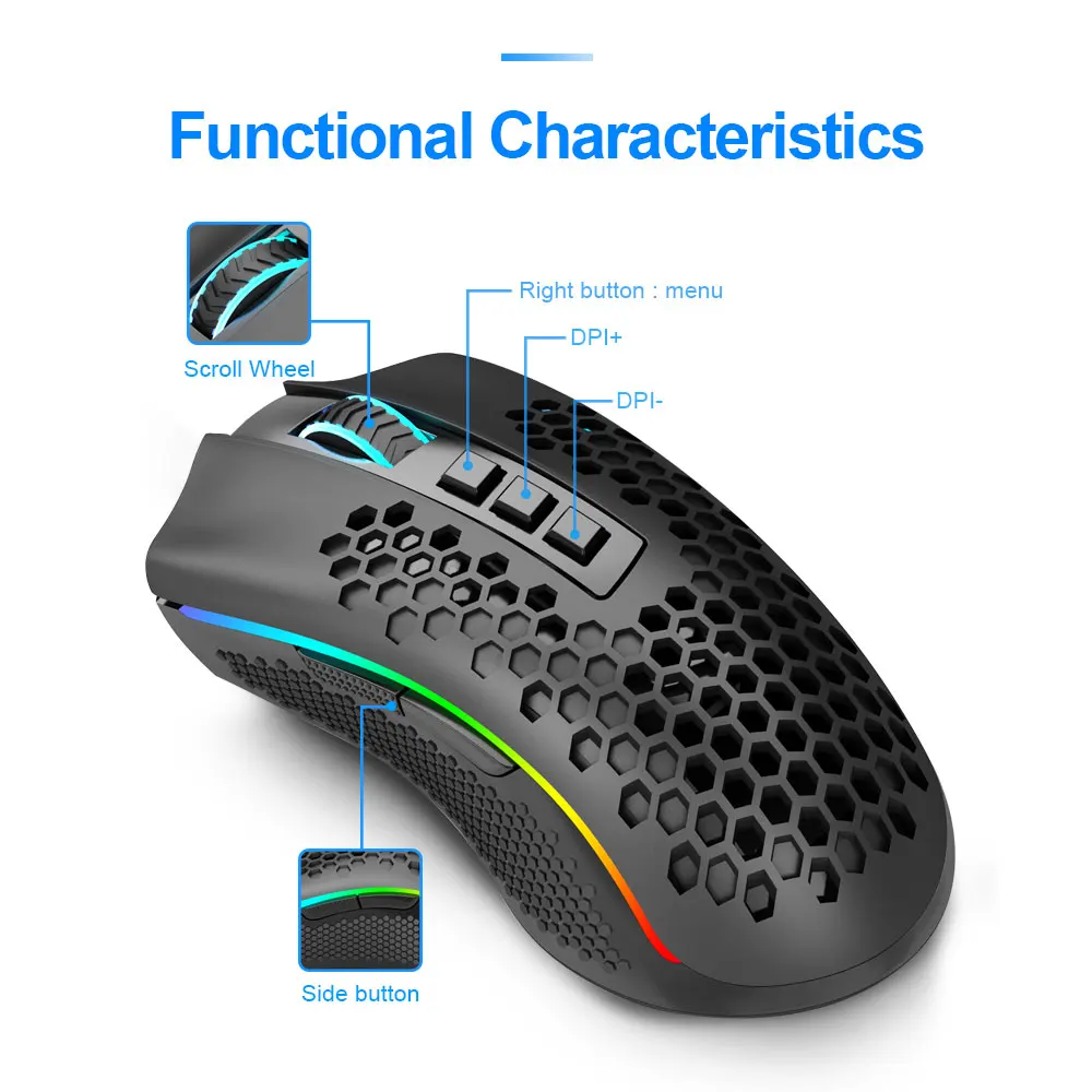 Redragon Storm Pro M808-ks Rgb Usb 2.4g Wireless Gaming Mouse - Gameonjo