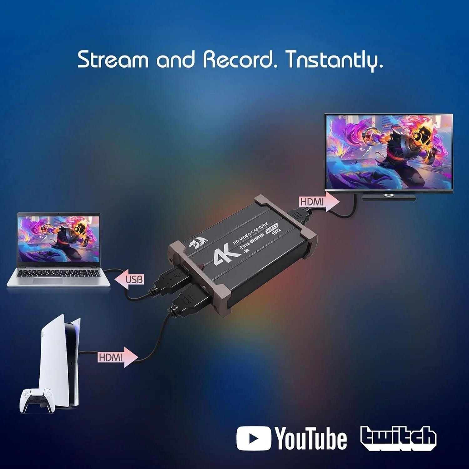 Redragon vc321 4k video capture card usb 3.0 1080p 60fps video capture - streaming